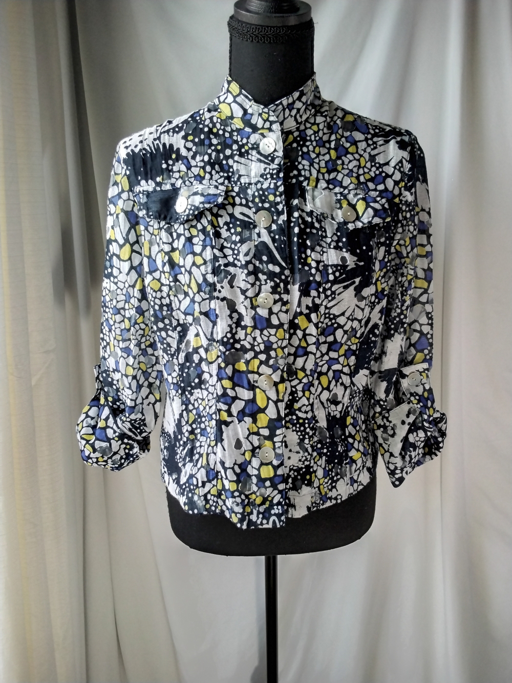 Ruby Rd. Navy Floral Mosaic Button-Front Top